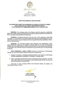 Declaring Suspension of Class in Zamboanga Sibugay